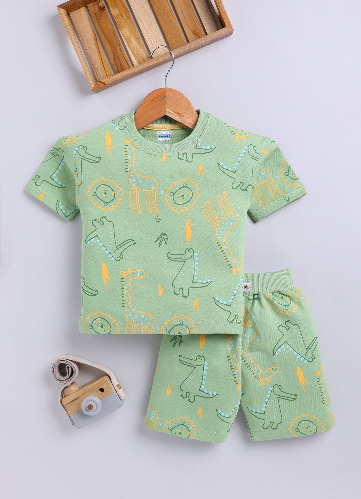 BUMZEE Green Boys Half Sleeves Oversized T-Shirt & Short Set