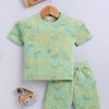 BUMZEE Green Boys Half Sleeves Oversized T-Shirt & Short Set