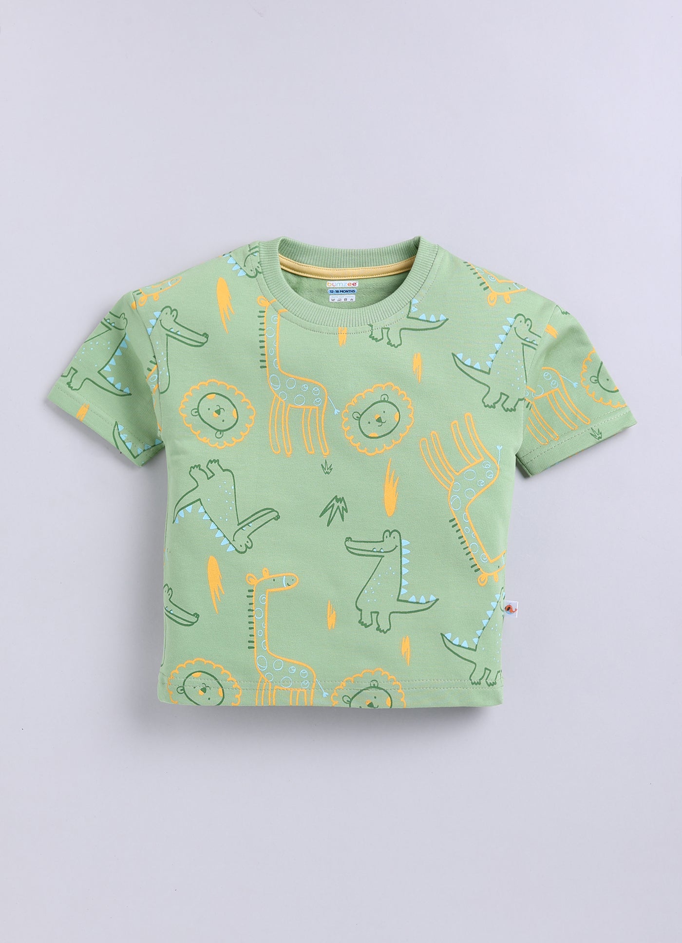 BUMZEE Green Boys Half Sleeves Oversized T-Shirt & Short Set