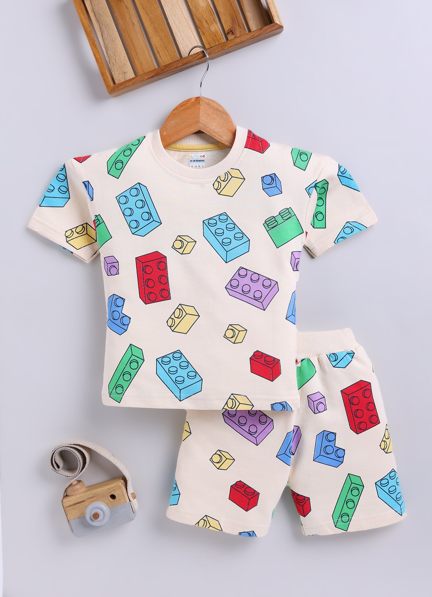 BUMZEE Beige Boys Half Sleeves Oversized T-Shirt & Short Set