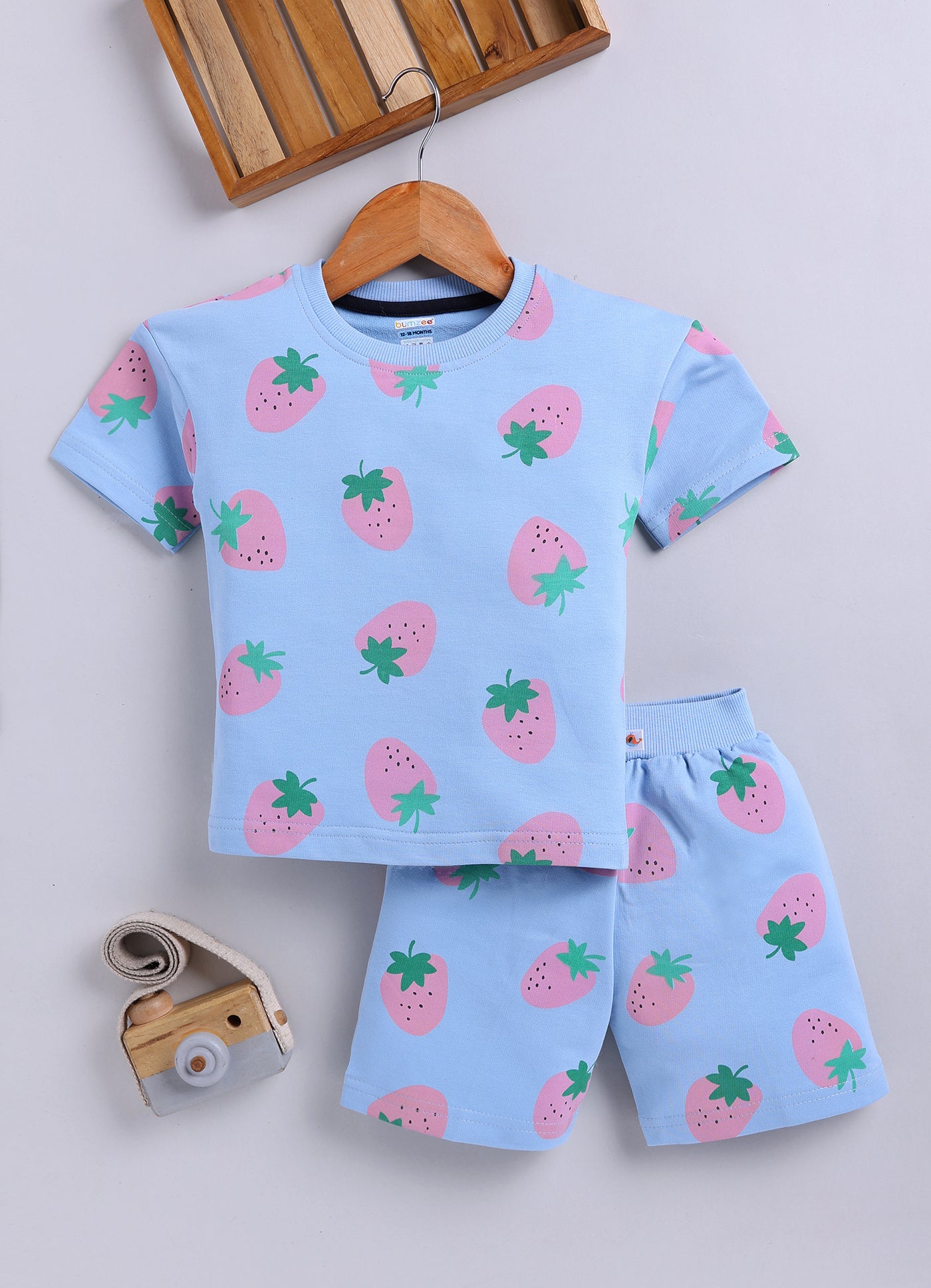 BUMZEE Sky Blue Girls Half Sleeves Oversized T-Shirt & Short Set