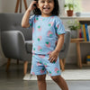 BUMZEE Sky Blue Girls Half Sleeves Oversized T-Shirt & Short Set
