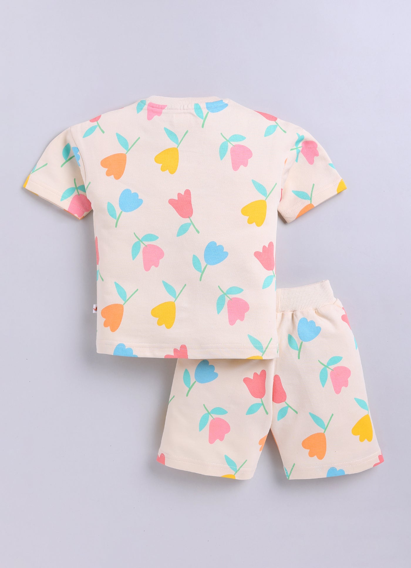 BUMZEE Beige Girls Half Sleeves Oversized T-Shirt & Short Set