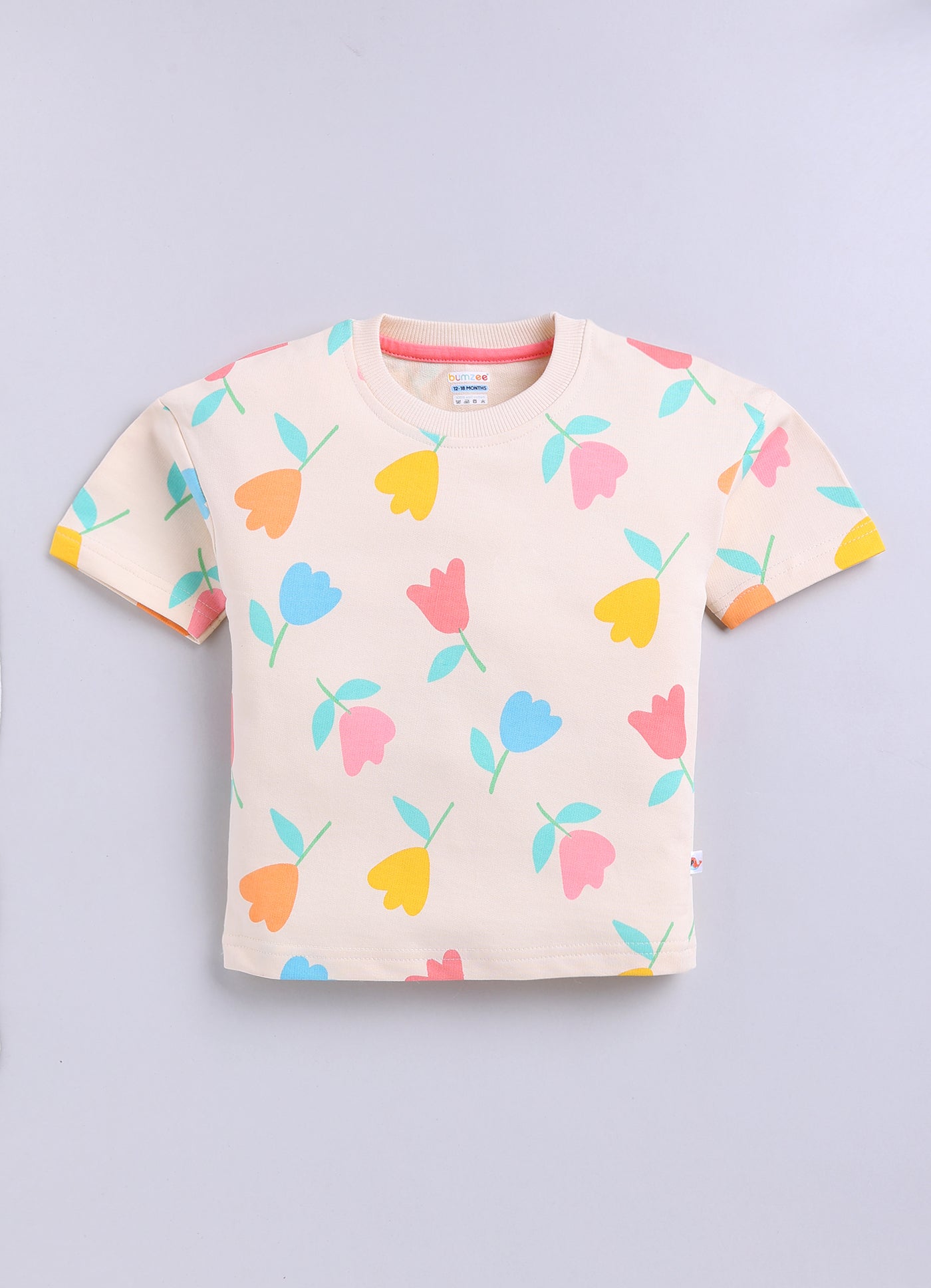 BUMZEE Beige Girls Half Sleeves Oversized T-Shirt & Short Set