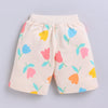 BUMZEE Beige Girls Half Sleeves Oversized T-Shirt & Short Set
