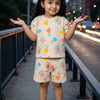 BUMZEE Beige Girls Half Sleeves Oversized T-Shirt & Short Set