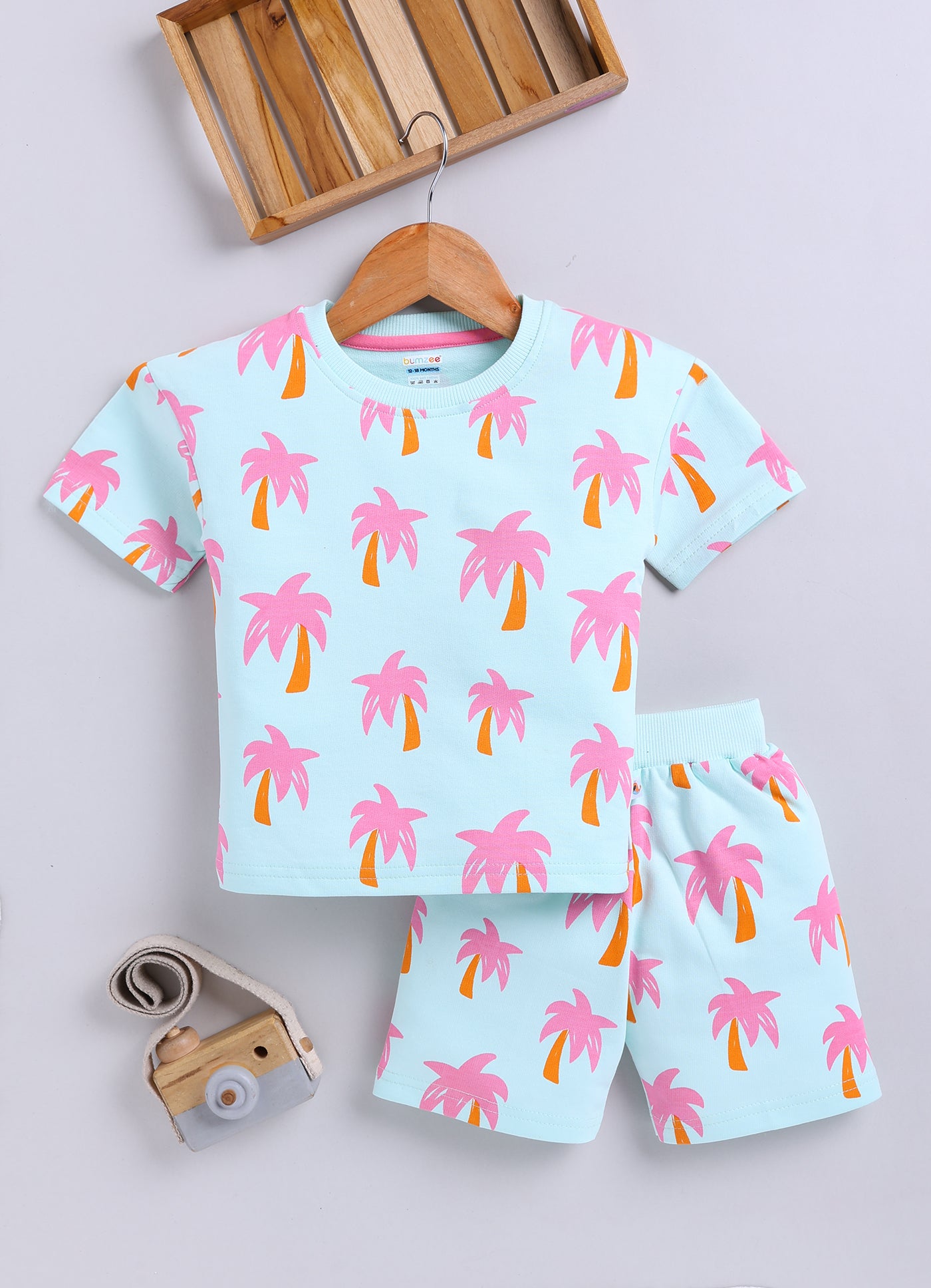 BUMZEE Mint Green Girls Half Sleeves Oversized T-Shirt & Short Set