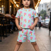 BUMZEE Mint Green Girls Half Sleeves Oversized T-Shirt & Short Set