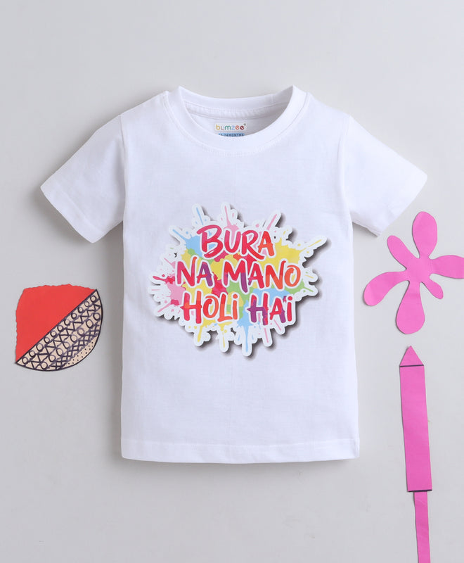 BUMZEE White Unisex Half Sleeves Bura Na Mano Holi Hai T-Shirt