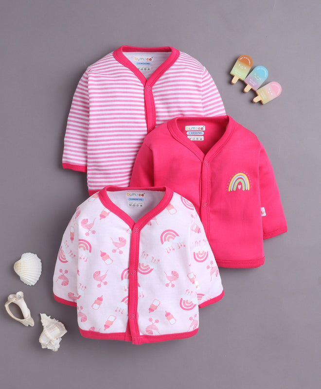 Girls Full Sleeves Jabla White & Baby Pink Pack of 3