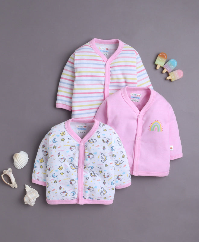 Girls Full Sleeves Jabla Pink & Baby Pink Pack of 3