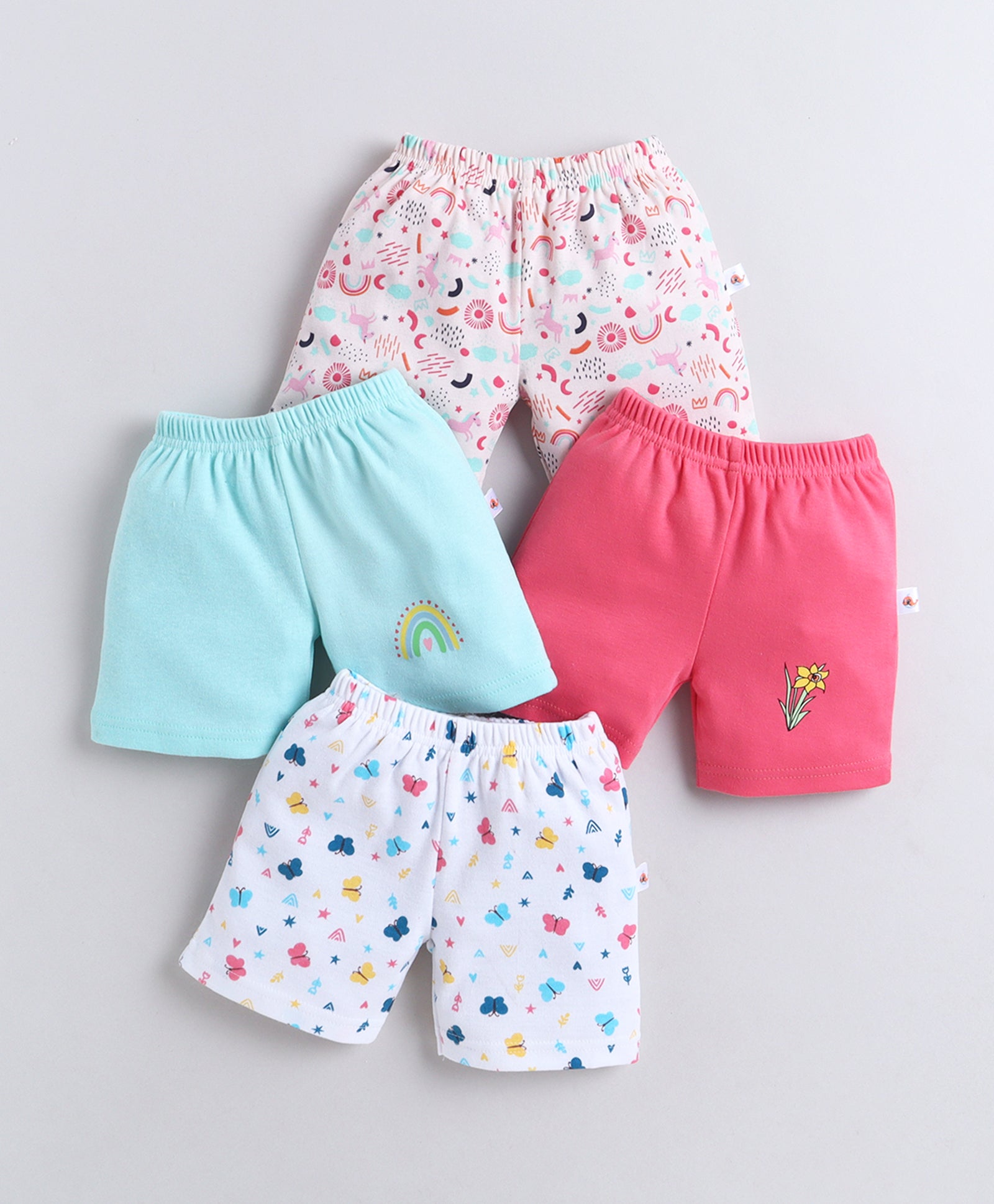 BUMZEE Pink & Mint Green Girls Shorts Pack Of 4