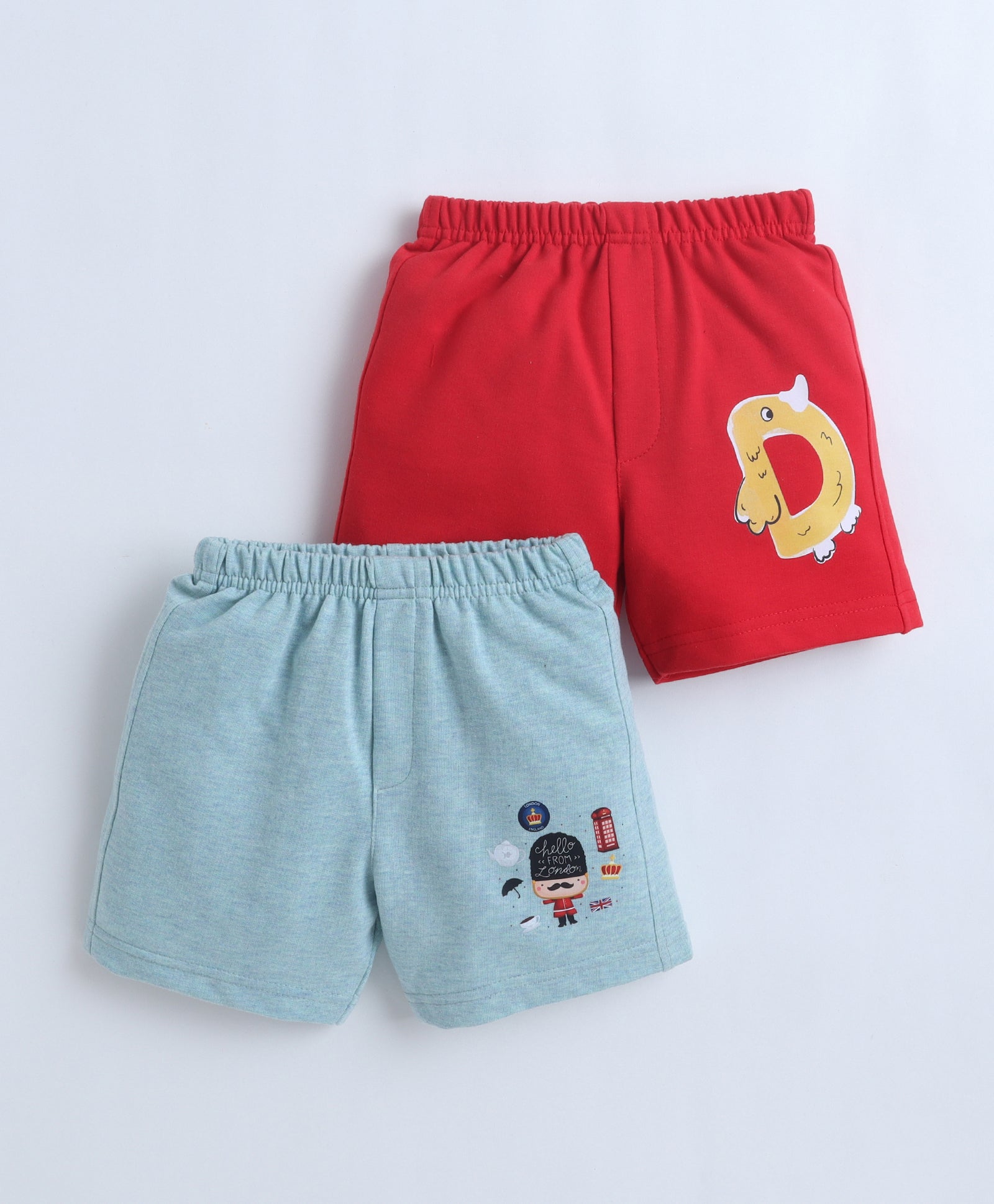 BUMZEE Red & Sea Green Boys Shorts Pack Of 2
