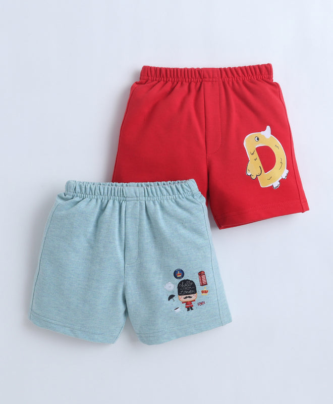 BUMZEE Red & Sea Green Boys Shorts Pack Of 2