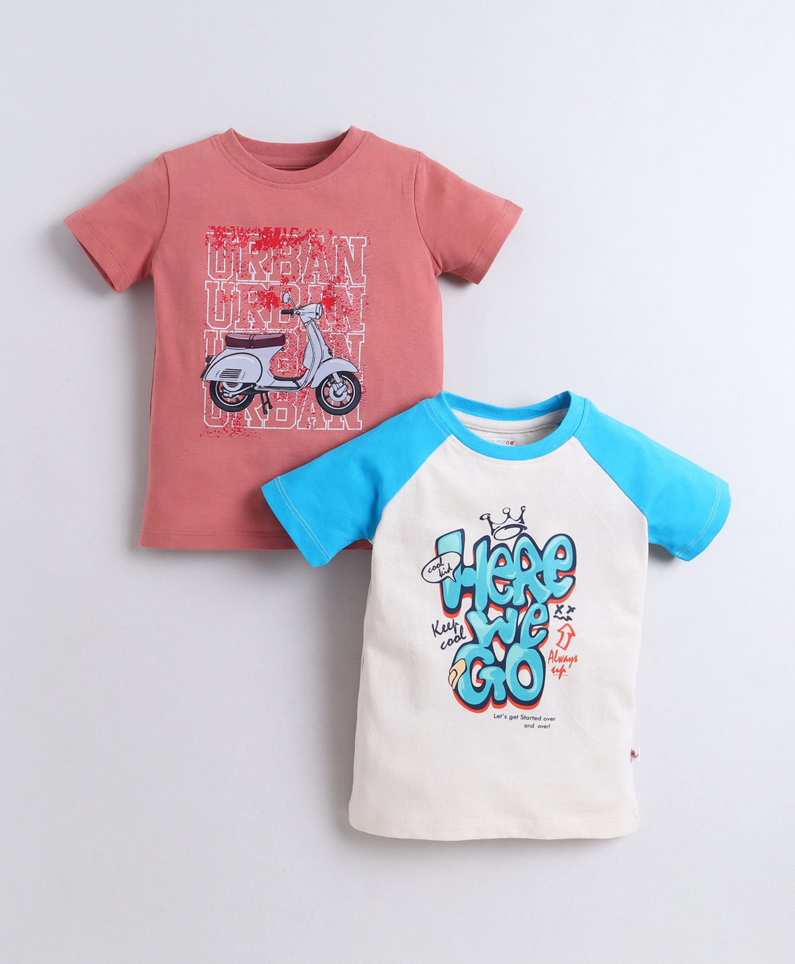 BUMZEE Beige & Brick Red Boys Half Sleeves Cotton T-Shirts Pack Of 2