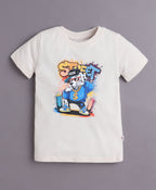 Bumzee Beige & Navy Animal Print T-Shirt, Pack of 2, Half Sleeves, 100% Cotton