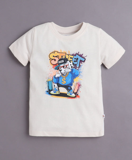 BUMZEE Beige & Navy Boys Half Sleeves Cotton T-Shirts Pack Of 2