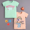 BUMZEE Peach & Green Girls Half Sleeves Cotton T-Shirts Pack Of 2