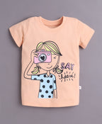 Bumzee Peach & Green Graphic Print T-Shirt, Pack of 2, Half Sleeves, 100% Cotton