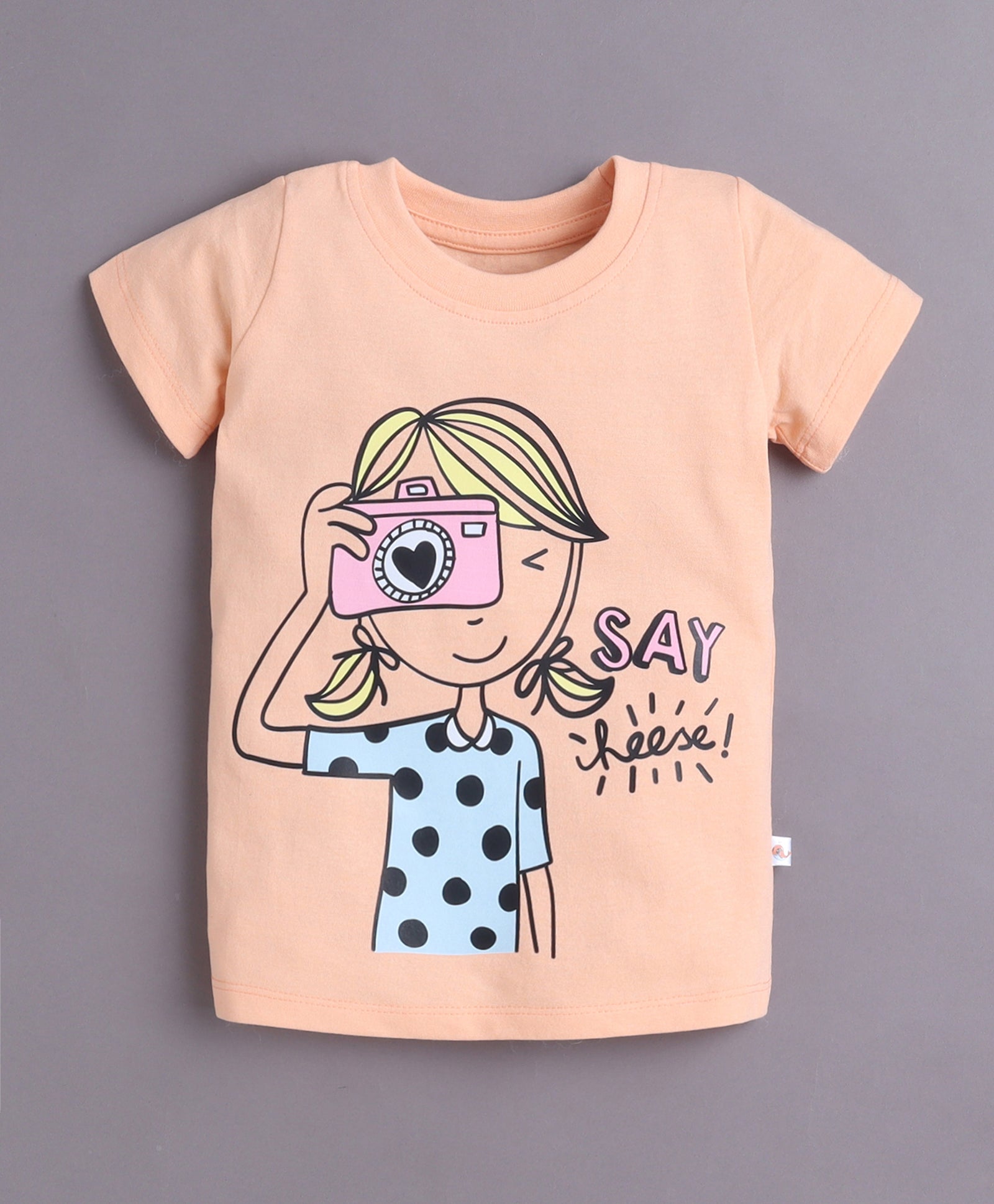 BUMZEE Peach & Green Girls Half Sleeves Cotton T-Shirts Pack Of 2
