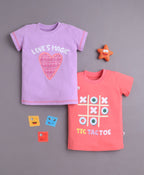 Bumzee Purple & Coral Graphic Print T-Shirt, Pack of 2, Half Sleeves, 100% Cotton