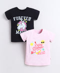 Bumzee Pink & Black Animal Print T-Shirt, Pack of 2, Half Sleeves, 100% Cotton