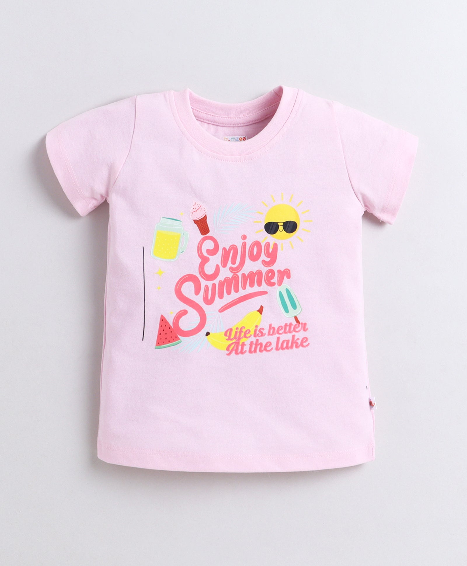 BUMZEE Pink & Black Girls Half Sleeves Cotton T-Shirts Pack Of 2