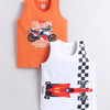 BUMZEE Orange & White Boys Sleeveless Cotton T-Shirts Pack Of 2
