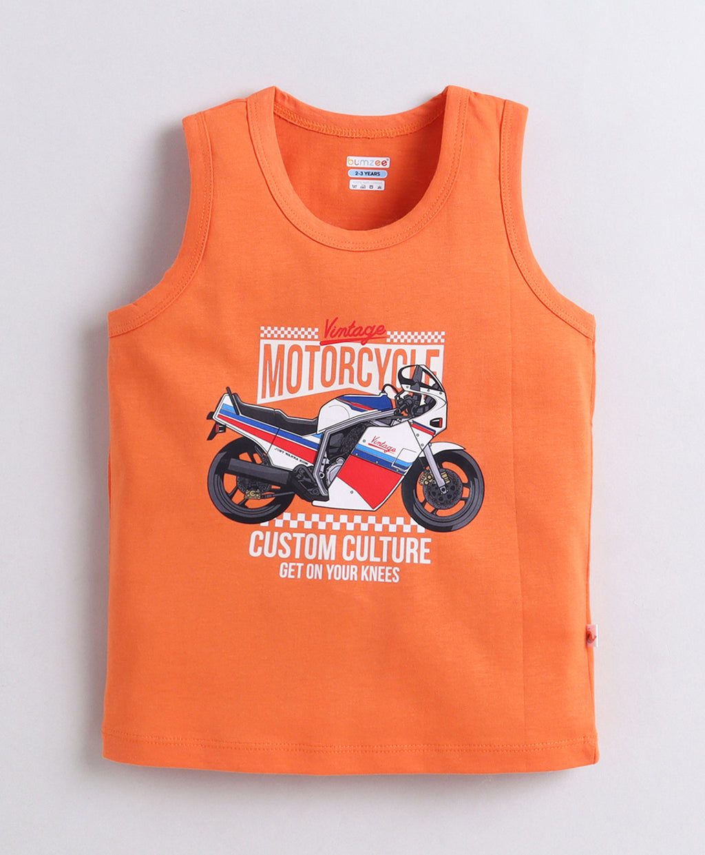 Bumzee Orange & White Graphic Print T-Shirt, Pack of 2, Sleeveless, 100% Cotton