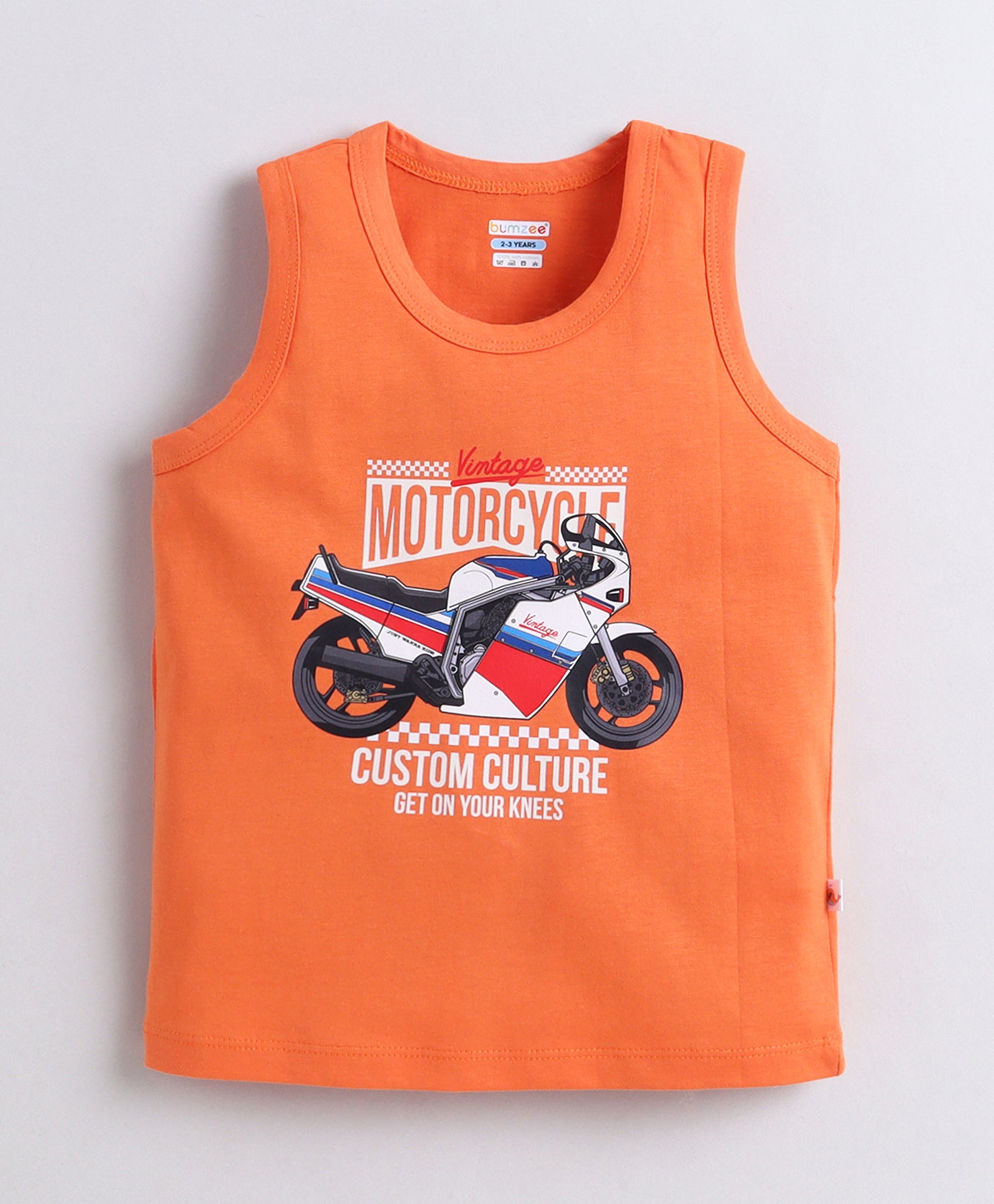 BUMZEE Orange & White Boys Sleeveless Cotton T-Shirts Pack Of 2