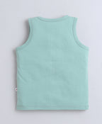 Bumzee Green & Sky Blue Graphic Print T-Shirt, Pack of 2, Sleeveless, 100% Cotton