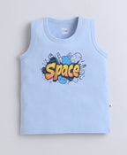 Bumzee Green & Sky Blue Graphic Print T-Shirt, Pack of 2, Sleeveless, 100% Cotton