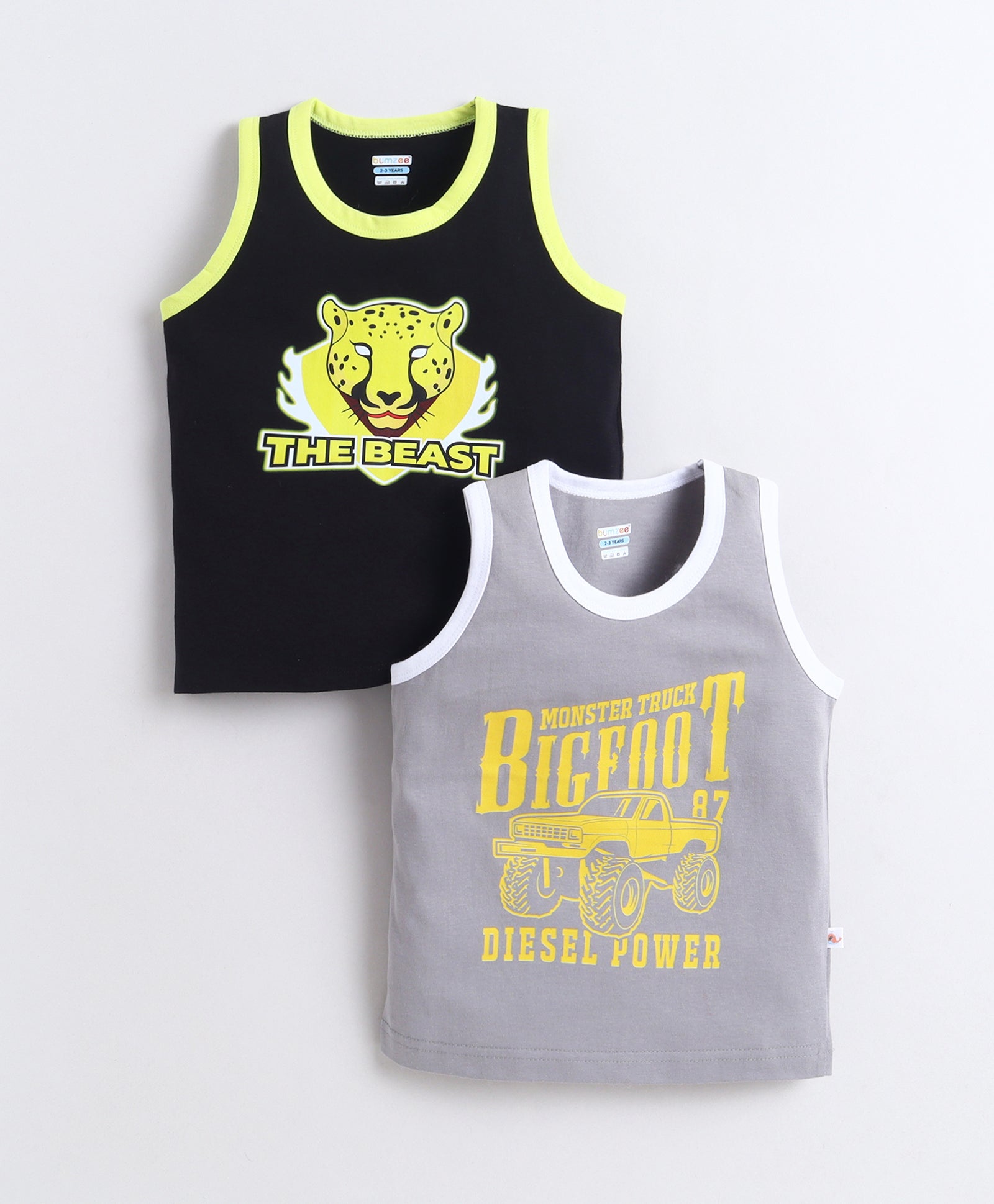 BUMZEE Black & Grey Boys Sleeveless Cotton T-Shirts Pack Of 2