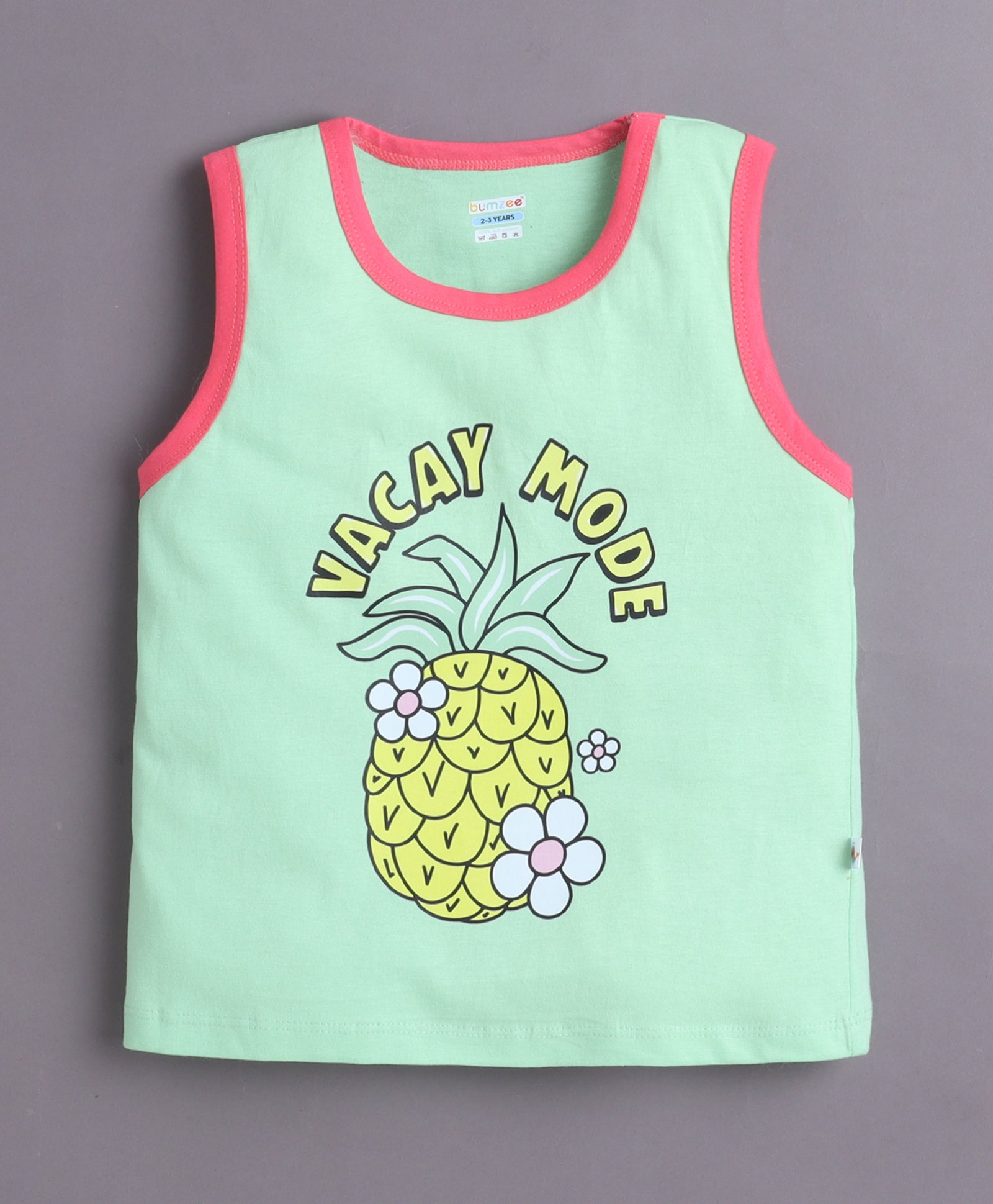 BUMZEE Green & Pink Girls Sleeveless Cotton T-Shirts Pack Of 2