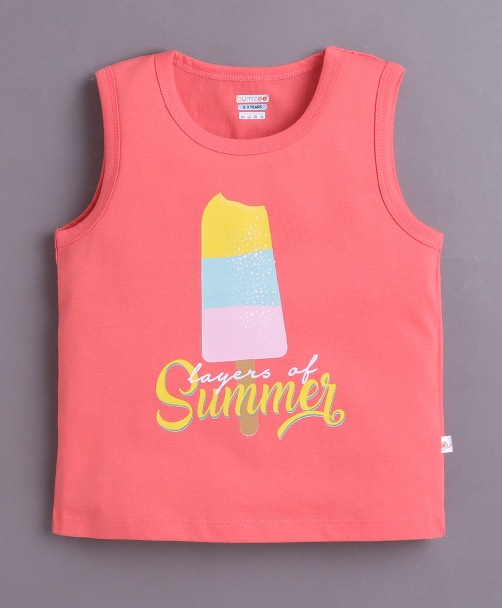 BUMZEE Beige & Coral Girls Sleeveless Cotton T-Shirts Pack Of 2
