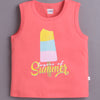 BUMZEE Beige & Coral Girls Sleeveless Cotton T-Shirts Pack Of 2