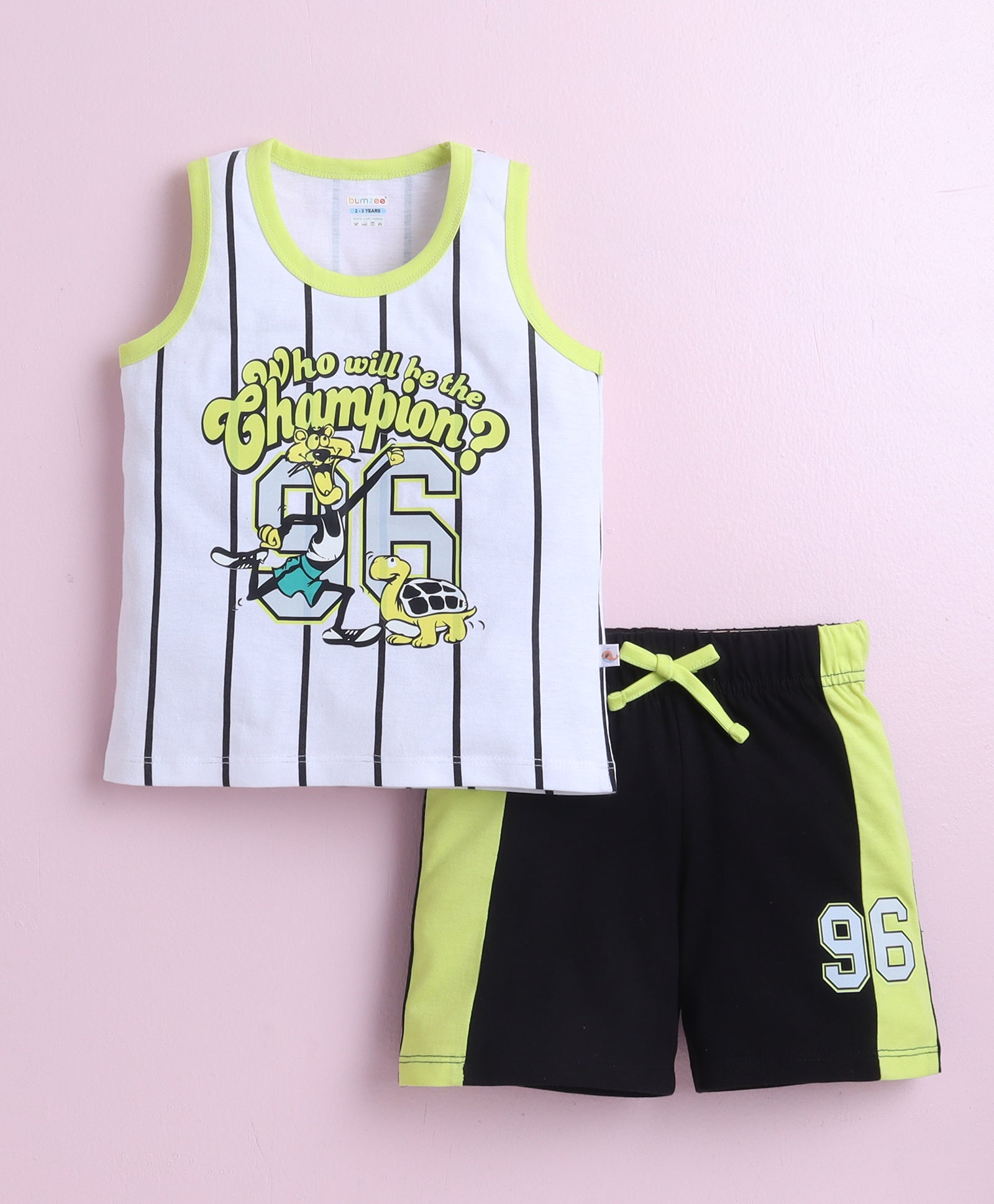 BUMZEE White & Black Boys Sleeveless T-Shirt & Short Set