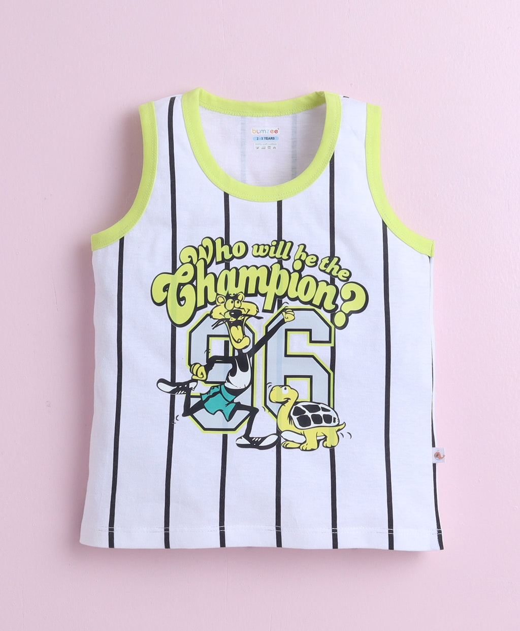 Bumzee White & Black Graphic Print T-Shirt & Short Set, Sleeveless, 100% Cotton