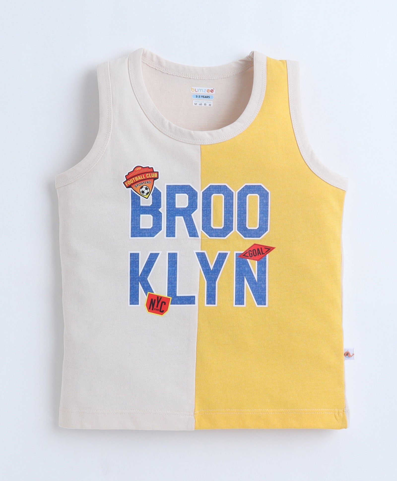 BUMZEE Yellow & Beige Boys Sleeveless T-Shirt & Short Set