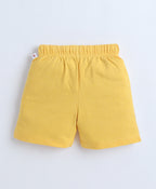 Bumzee Yellow & Beige Graphic Print T-Shirt & Short Set, Sleeveless, 100% Cotton