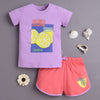 BUMZEE Purple & Coral Girls Half Sleeves T-Shirt & Short Set