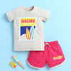 Beige & Pink Girls Half Sleeves T-Shirt & Short Set