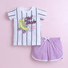 BUMZEE White & Lavender Girls Half Sleeves T-Shirt & Short Set