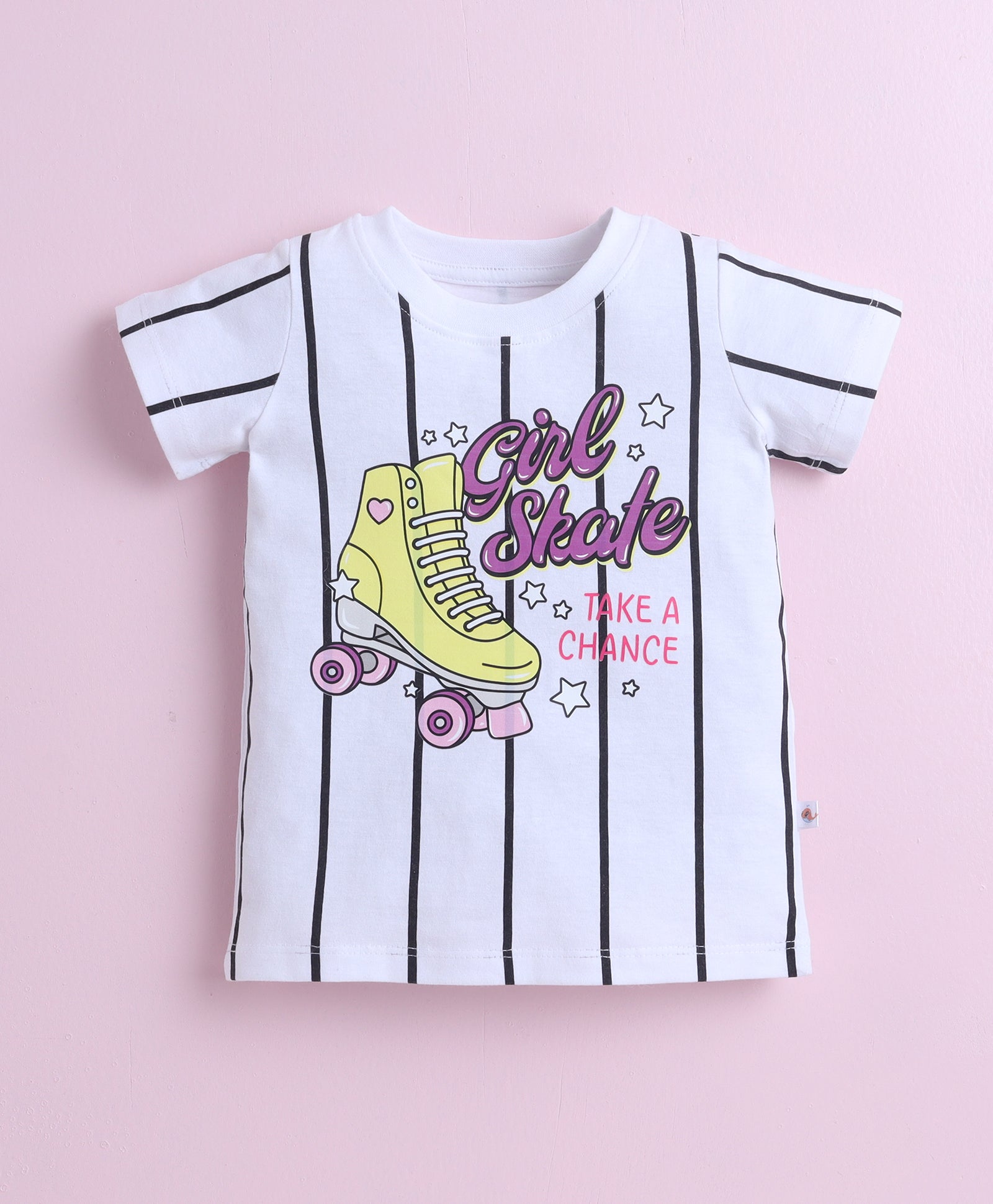 BUMZEE White & Lavender Girls Half Sleeves T-Shirt & Short Set