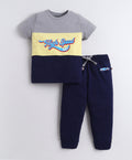 Bumzee Navy & Grey Graphic Print T-Shirt & Pyjama Set, Half Sleeves, 100% Cotton
