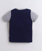 Bumzee Navy & Grey Graphic Print T-Shirt & Pyjama Set, Half Sleeves, 100% Cotton
