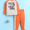 Beige & Orange Boys Full Sleeves Cotton T-Shirt & Pyjama Set