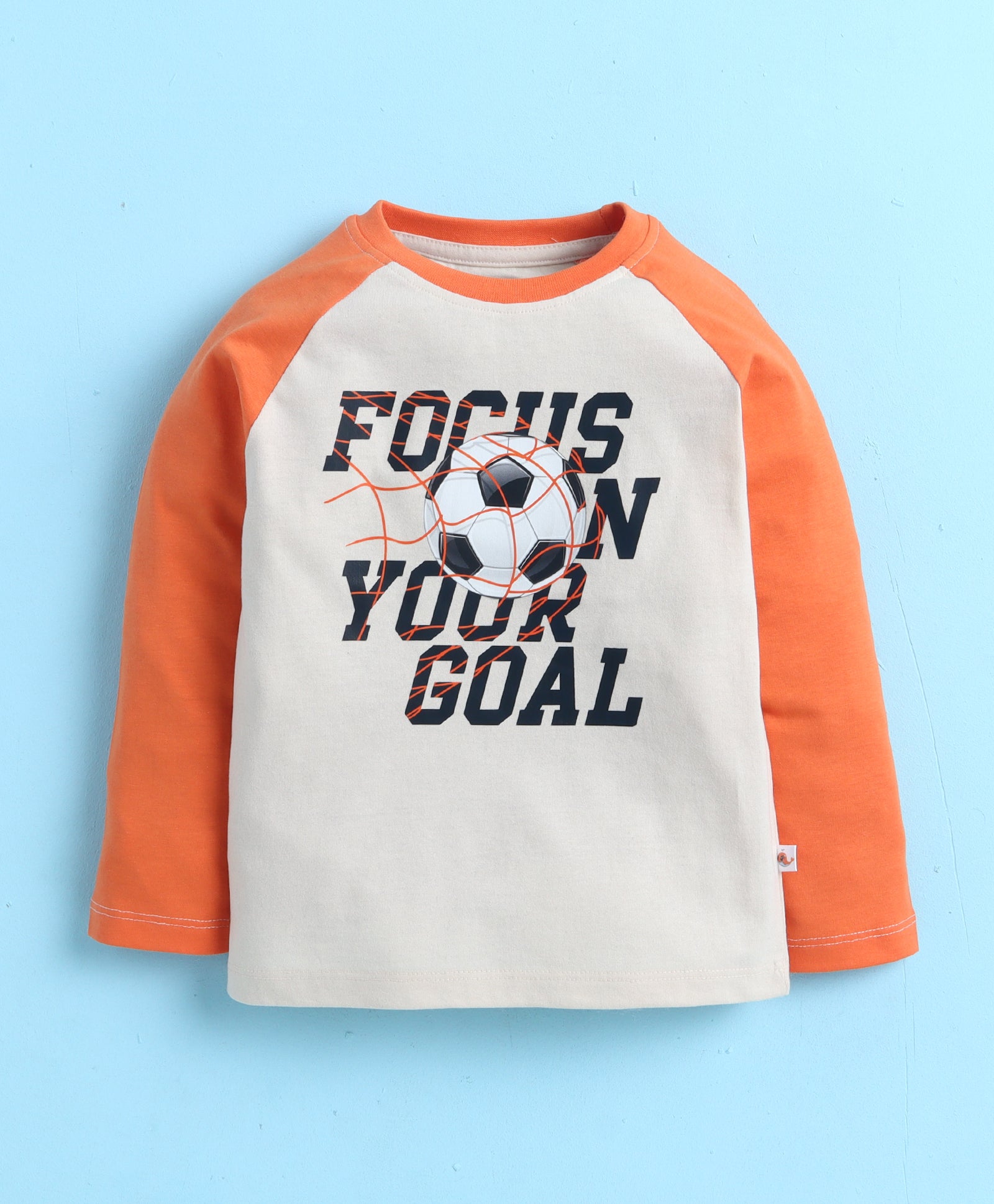Beige & Orange Boys Full Sleeves Cotton T-Shirt & Pyjama Set