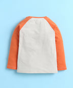 Bumzee Beige & Orange Graphic Print T-Shirt & Pyjama Set, Full Sleeves