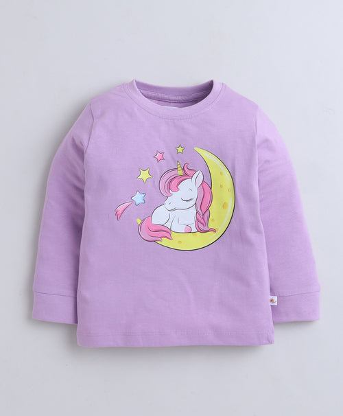 Girls 100% Cotton Animal T-Shirt & Pyjama Set for Everyday Comfort - Lilac